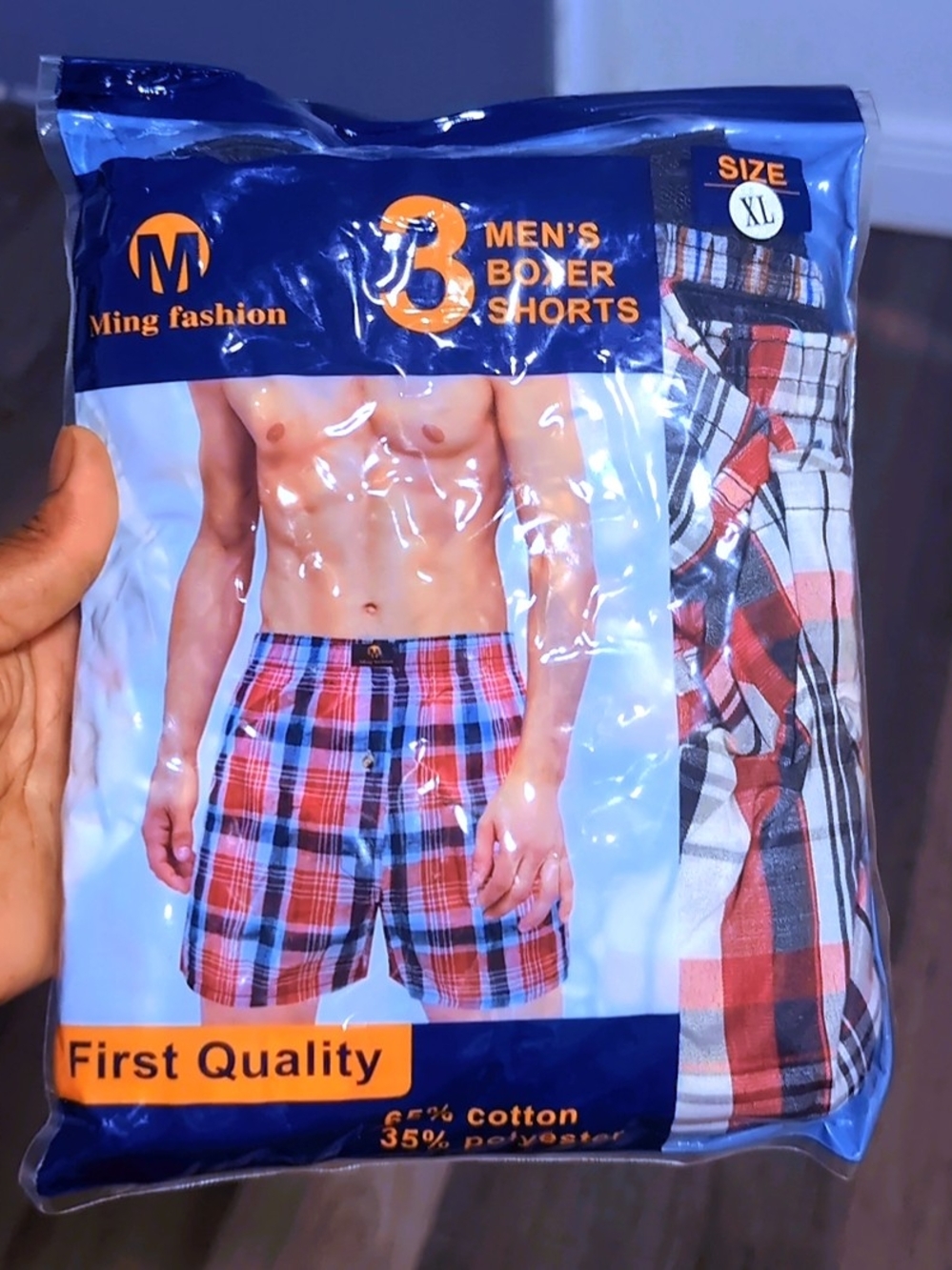 Men's Red & Blue Plaid Boxer Shorts - Pack of 3 (XL)